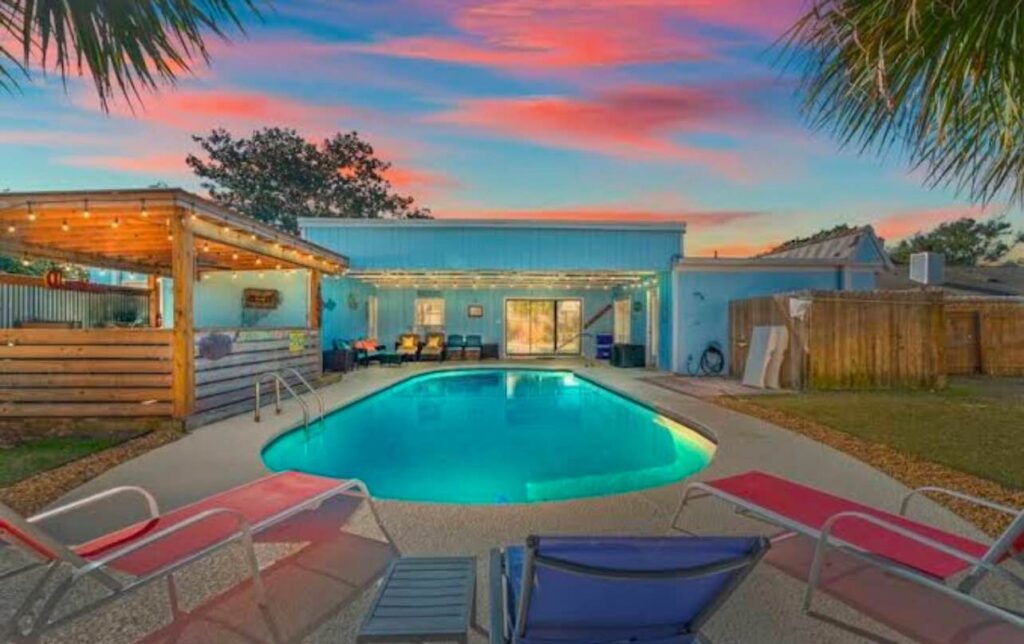 Pool in backyard